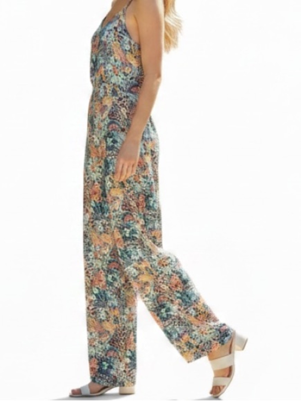 ROXY Floral Blue Festival Liberty Fabric Jumpsuit w pockets/ adjustable straps!